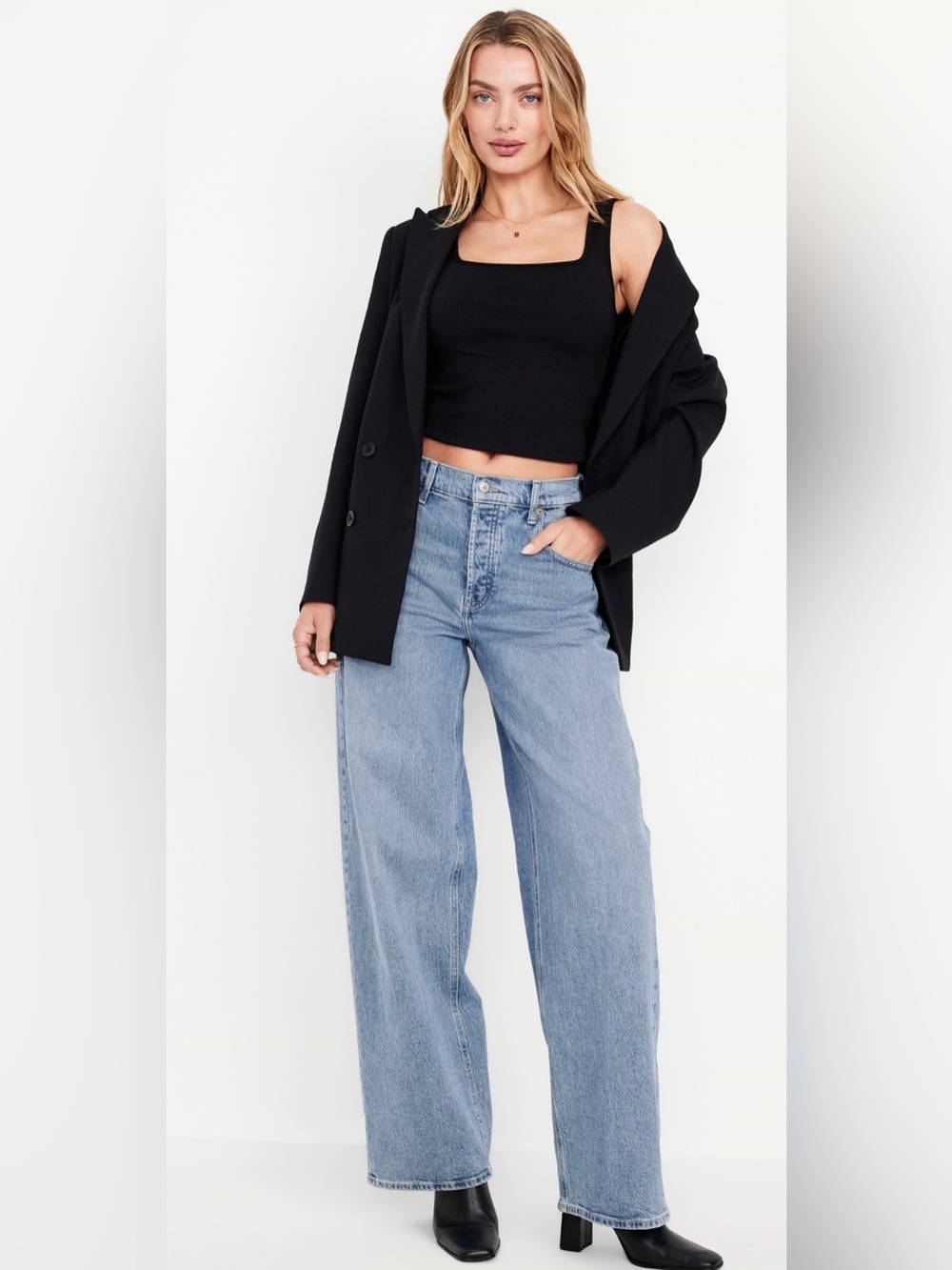 NWT Old Navy Mid-Rise Slouchy Wide-Leg Jeans Blue size 14 petite